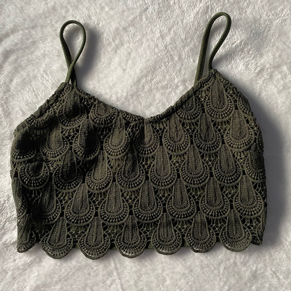Charlotte Russe Olive Green Crochet Lace Crop Top